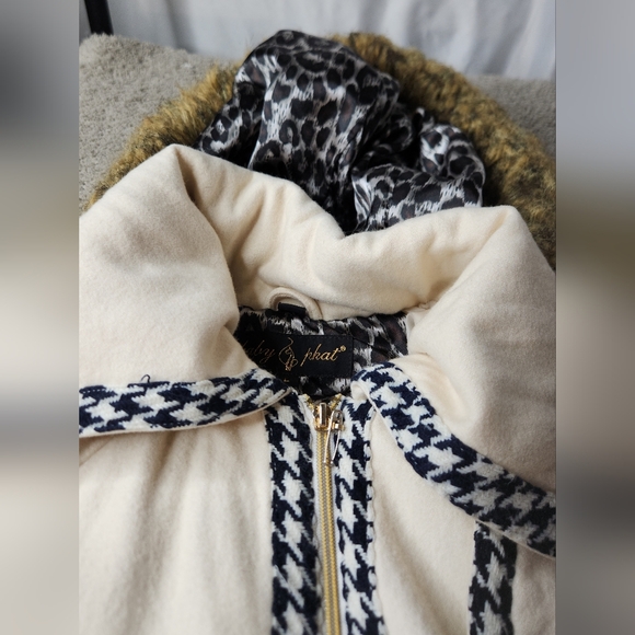 Women's Vintage Cream Hooded Jacket with Houndstooth Trim - Baby Phat - L - Picture 8 of 16